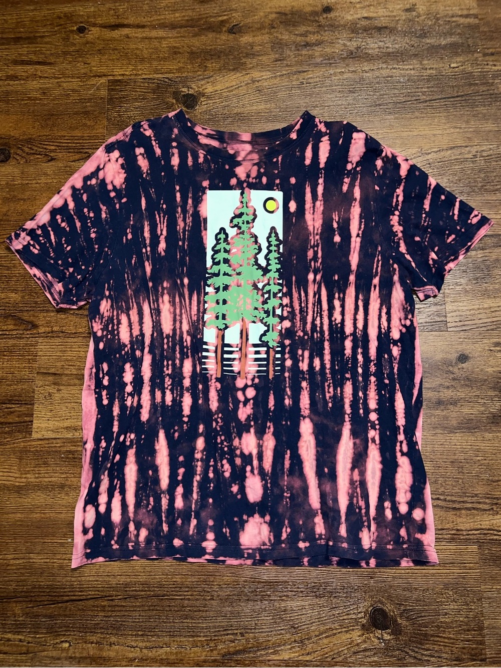 Graphic T-Shirt Tie-Dye Organic Cotton Navy Pink Outdoor Indie Retro Size L